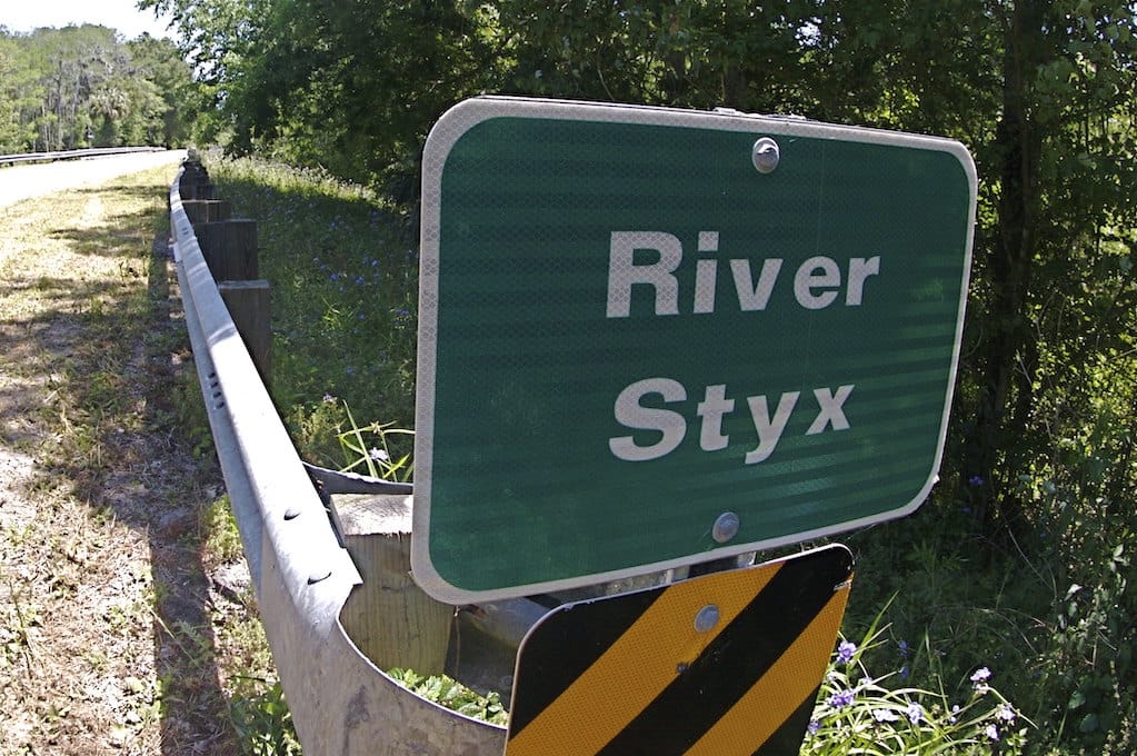 photo of sign that says "River Styx"