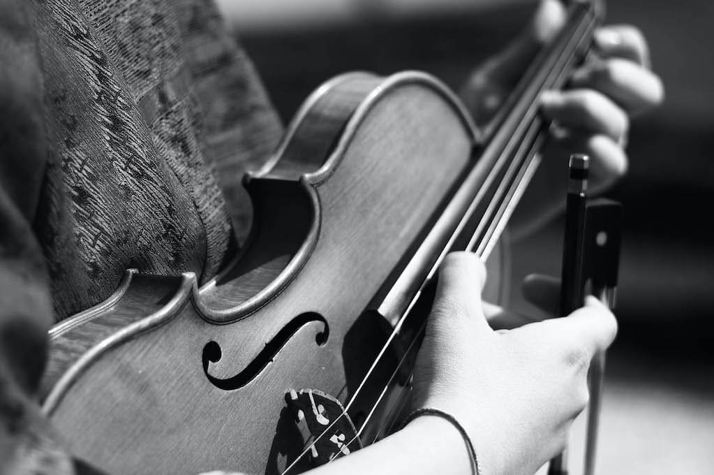 photo of hands holding violin