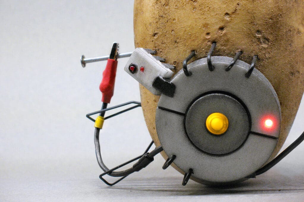 photo of potato with wires attached