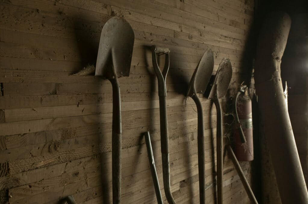 photo of a wall of shovels