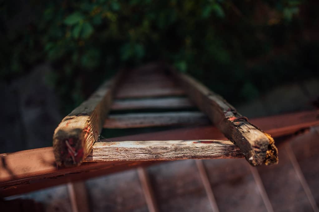 Close-up photo of a handmade wooden ladder