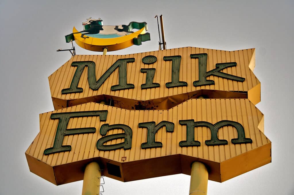 photo of vintage "Milk Farm" sign