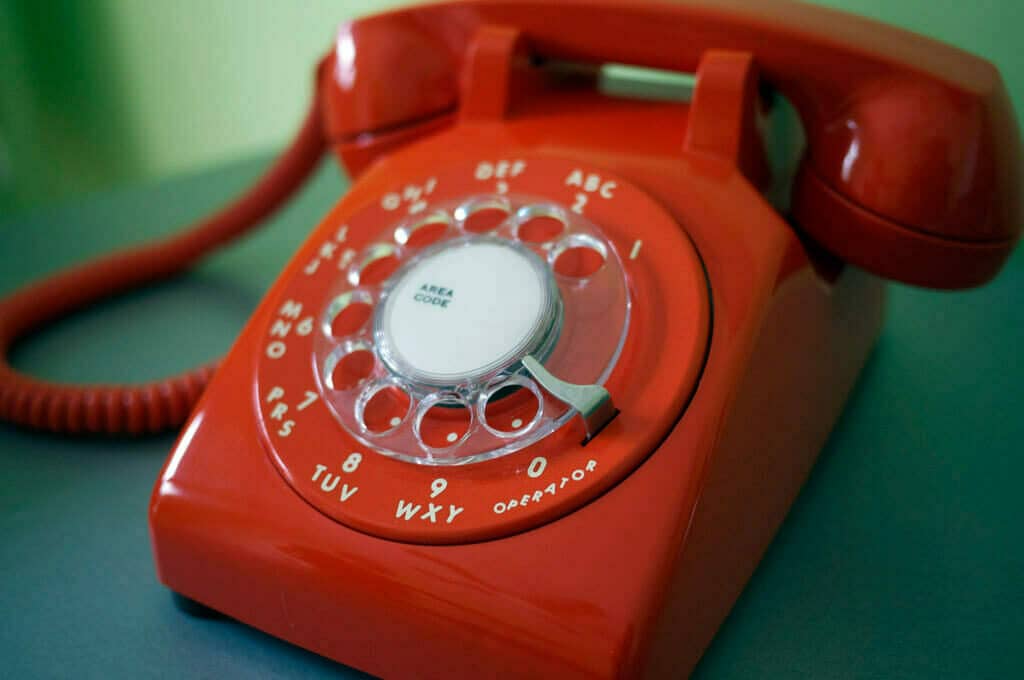 photo of red rotary phone