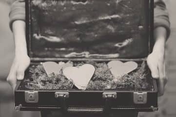 photo of hearts in a briefcase