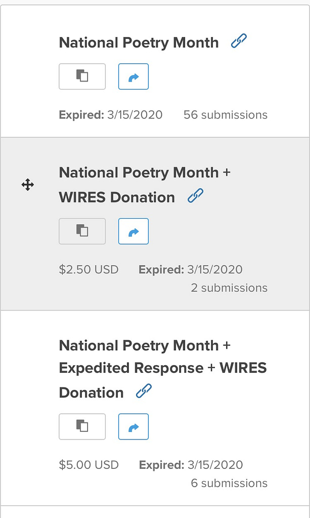 screenshot of National Poetry Month submission form totals