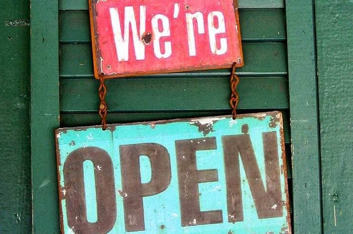 photo of sign that says come in, we're open